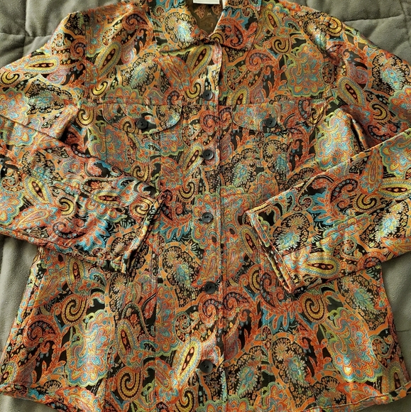 Chico's Copper/Rust Paisley Long Sleeve Shirt/Jacket - Picture 3 of 13
